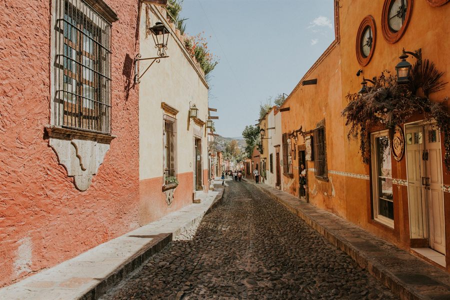 Empty cobbled street in San Miguel de Allende